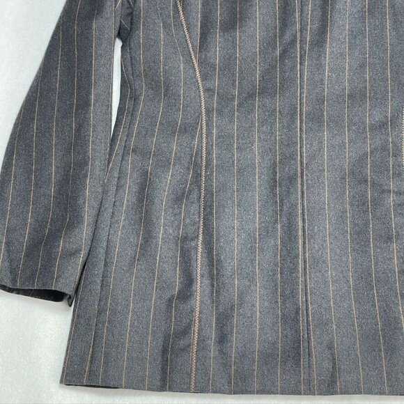 Vtg Time Collection Pinstripe Wool Blend Blazer W/ Leather Trim Pockets - Picture 10 of 11